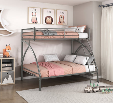 Gray Metal Frame Twin/Full Bunk Bed, Youth Bed, Youth Bedroom Furniture, Easy Assembly - sold by Home Elegance USA