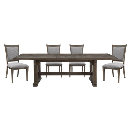 Classic Dining Furniture 5pc Set Extendable Dining Table and 4x Side Chairs Driftwood Brown Finish Durable Wooden