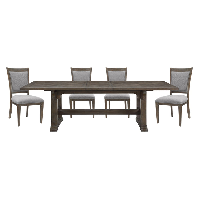 Classic Dining Furniture 5pc Set Extendable Dining Table and 4x Side Chairs Driftwood Brown Finish Durable Wooden