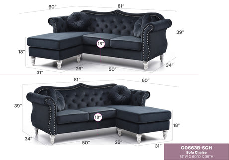 Glory Furniture Hollywood G0663B-SC Sofa Chaise , BLACK - sold by Home Elegance USA