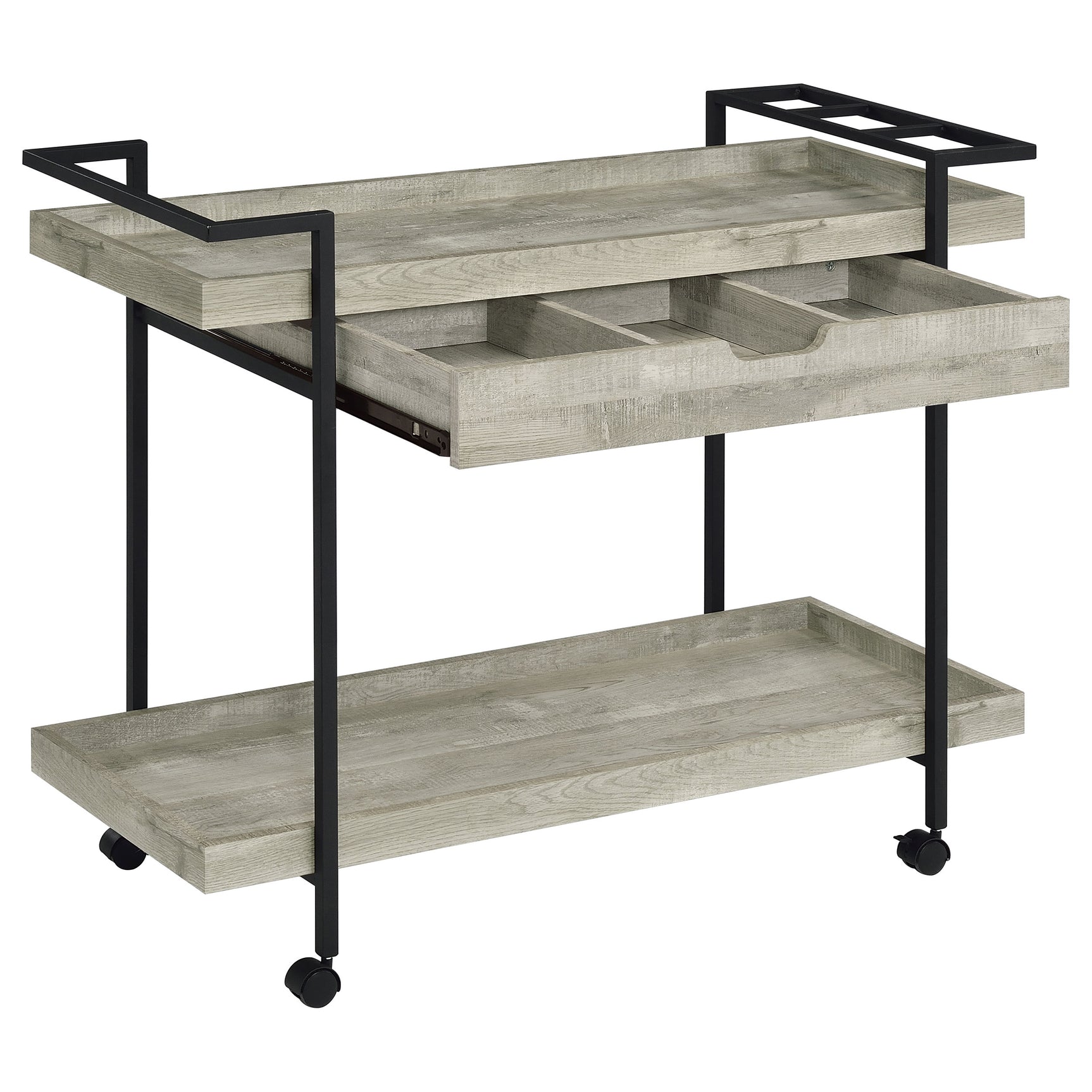 Bar Cart - Ventura 2-tier Bar Cart with Storage Drawer Grey Driftwood