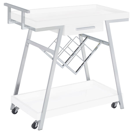 Bar Cart - Kinney 2-tier Bar Cart with Storage Drawer White High Gloss and Chrome