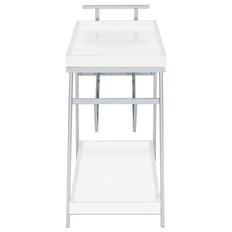 Bar Cart - Kinney 2-tier Bar Cart with Storage Drawer White High Gloss and Chrome