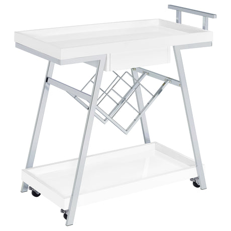 Bar Cart - Kinney 2-tier Bar Cart with Storage Drawer White High Gloss and Chrome