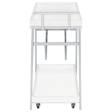 Bar Cart - Kinney 2-tier Bar Cart with Storage Drawer White High Gloss and Chrome