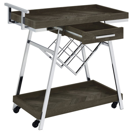 Bar Cart - Kinney 2-tier Bar Cart with Storage Drawer Rustic Grey and Chrome