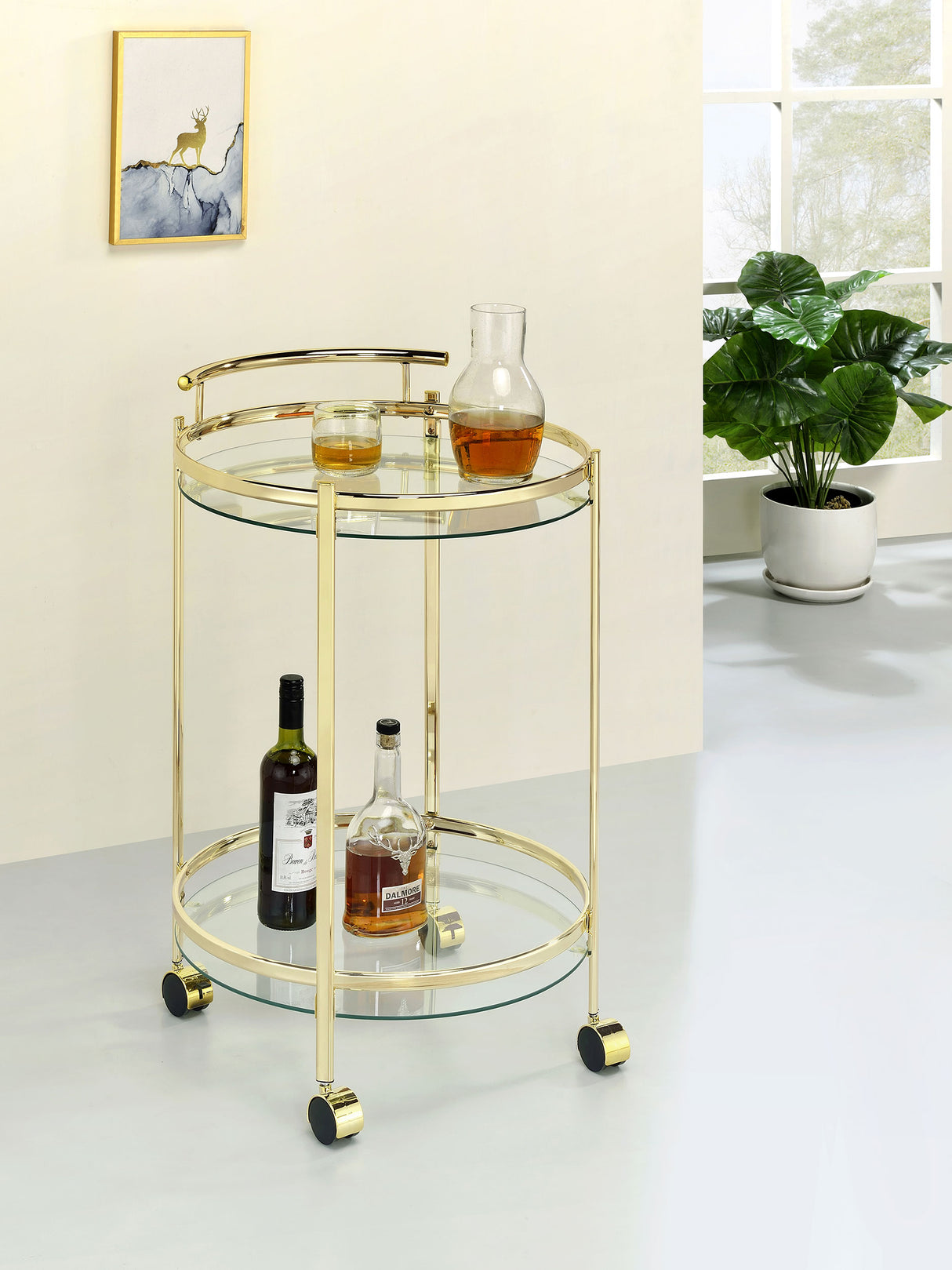 Bar Cart - Chrissy 2-tier Round Glass Bar Cart Brass