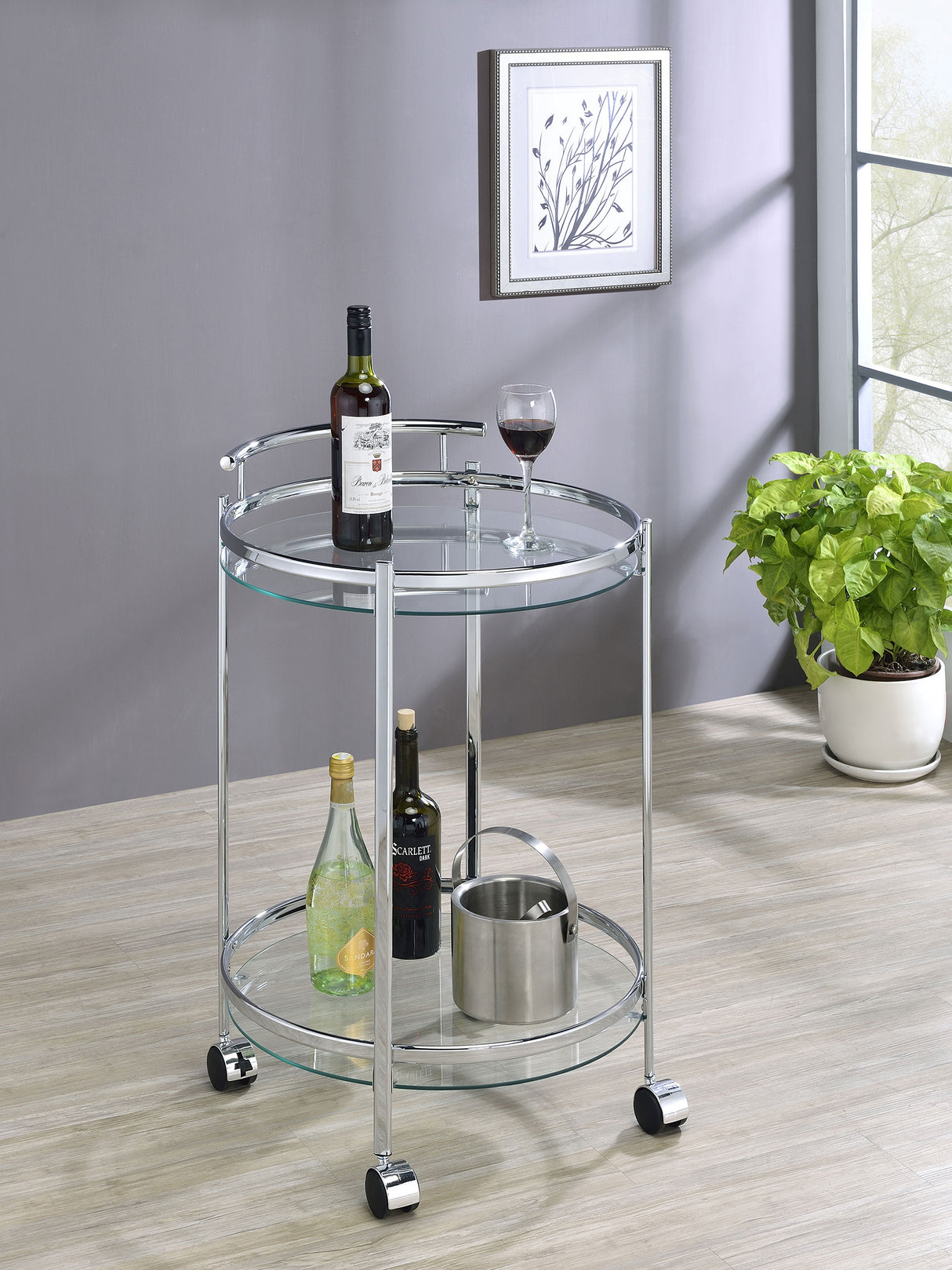 Bar Cart - Chrissy 2-tier Round Glass Bar Cart Chrome