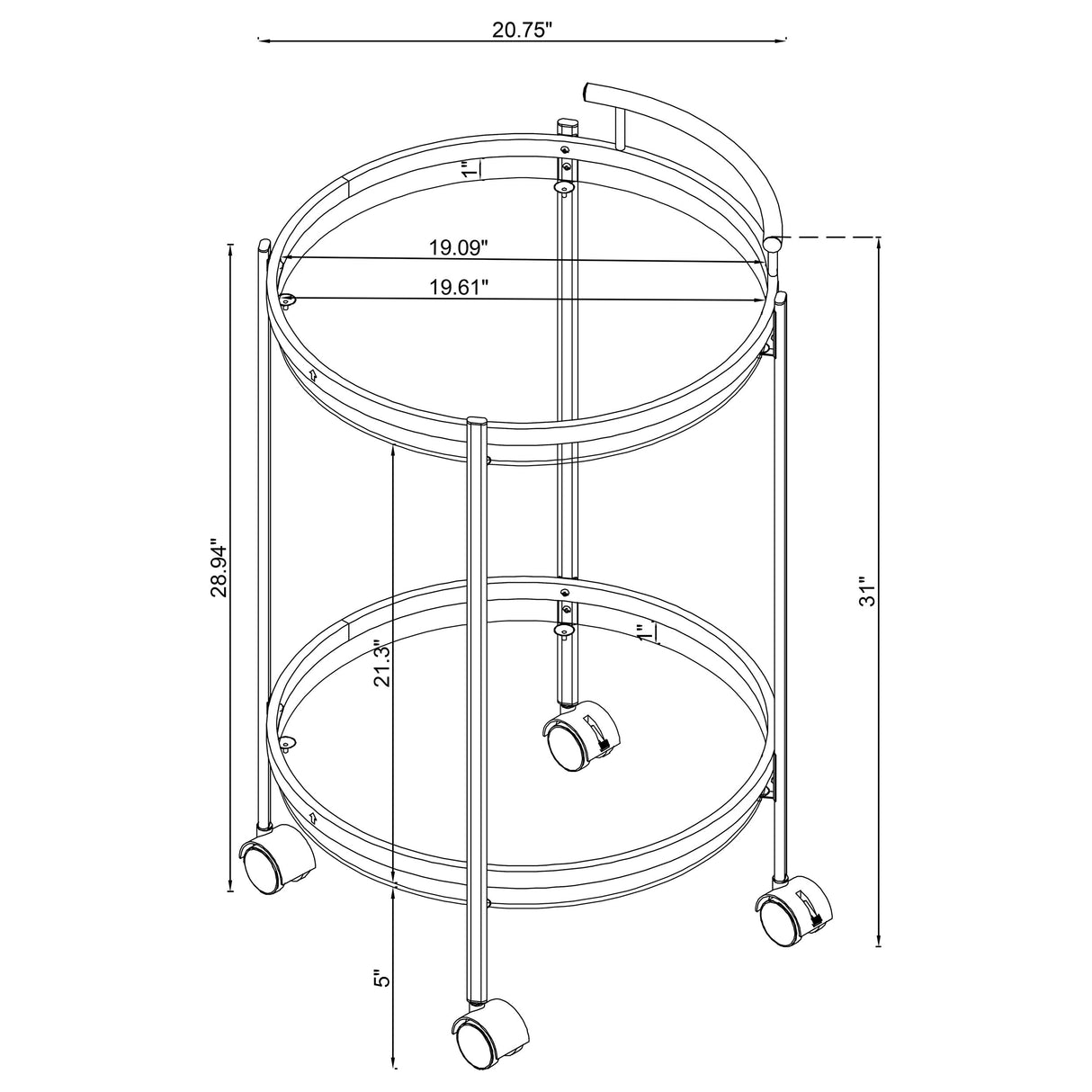 Bar Cart - Chrissy 2-tier Round Glass Bar Cart Chrome