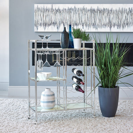 Derion Glass Shelf Serving Cart with Casters Chrome | Coaster - 181370 - Home Elegance USA - 2