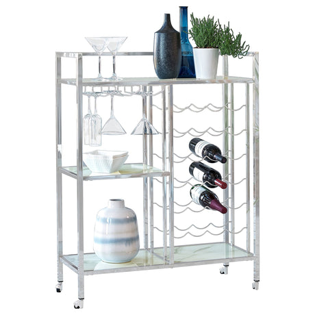 Derion Glass Shelf Serving Cart with Casters Chrome | Coaster - 181370 - Home Elegance USA - 1