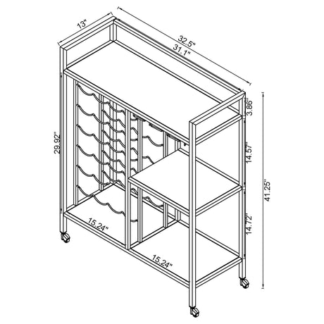 Derion Glass Shelf Serving Cart with Casters Chrome | Coaster - 181370 - Home Elegance USA - 3