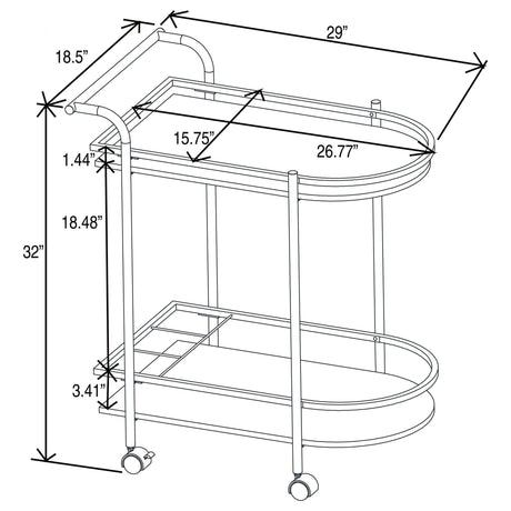 Desiree 2 - tier Bar Cart with Casters Black | Coaster - 181376 - Home Elegance USA - 12