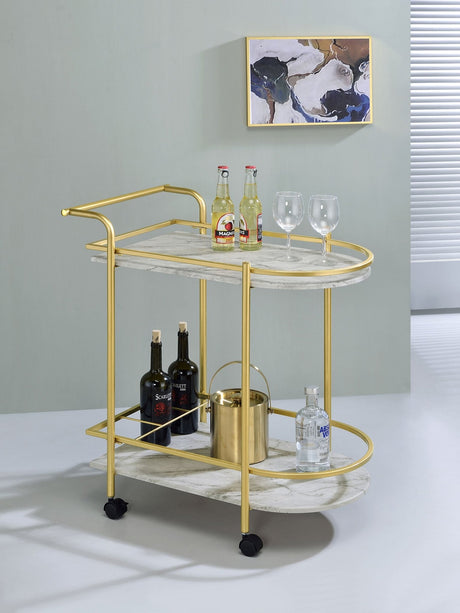 Desiree 2 - tier Bar Cart with Casters Gold | Coaster - 181377 - Home Elegance USA - 2