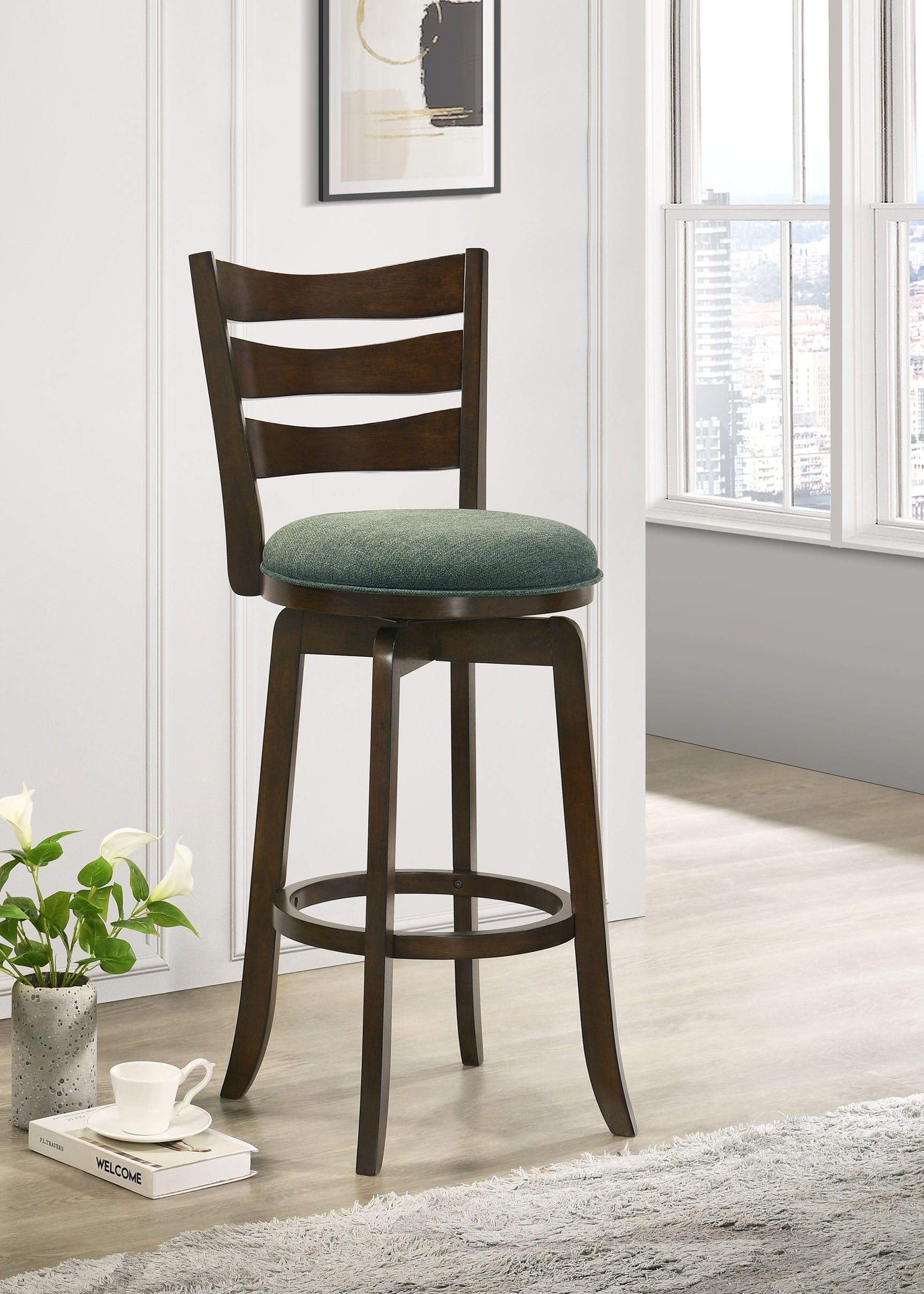 Bar Stool - Murphy Ladder Back Pub Height Swivel Bar Stool Dark Cherry and Hunter Green