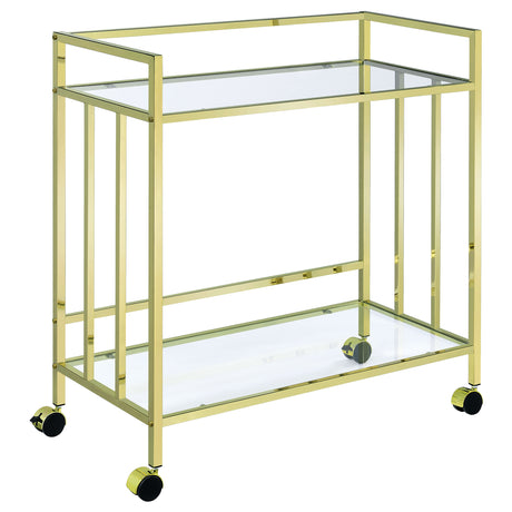 Bar Cart - Cara Rectangular Glass Bar Cart Brass