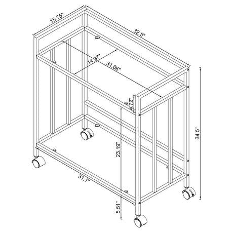 Bar Cart - Cara Rectangular Glass Bar Cart Brass