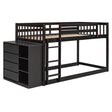 Twin over Twin Bunk Bed with 4 Drawers and 3 Shelves, Espresso Finish, Solid Wood Frame, 92.4 x 41.8 x 50.6 inches