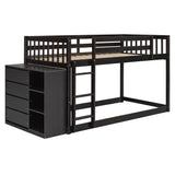 Twin over Twin Bunk Bed with 4 Drawers and 3 Shelves, Espresso Finish, Solid Wood Frame, 92.4 x 41.8 x 50.6 inches