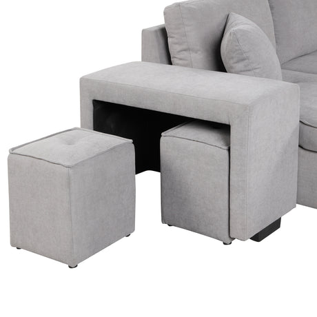 Modern Reversible L-Shape Pull Out Sleeper Sofa with Storage Chaise and Stools, Gray Linen, 104.5' - sold by Home Elegance USA