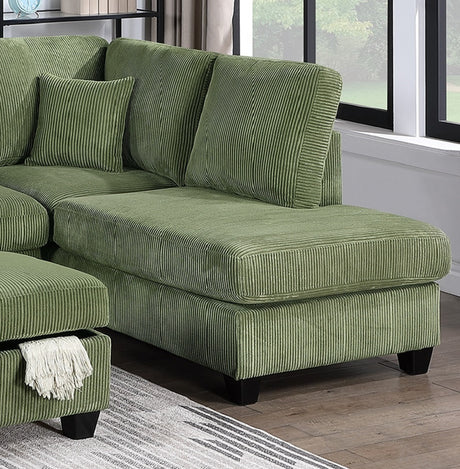 Gorgeous Sage Color 3pc Sectional Set Corduroy Upholstered LAF Sofa RAF Chaise Ottoman L-Sectional Living Room Furniture - sold by Home Elegance USA