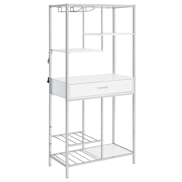 Wine Cabinet - Figueroa 5-shelf Wine Cabinet with Storage Drawer White High Gloss and Chrome