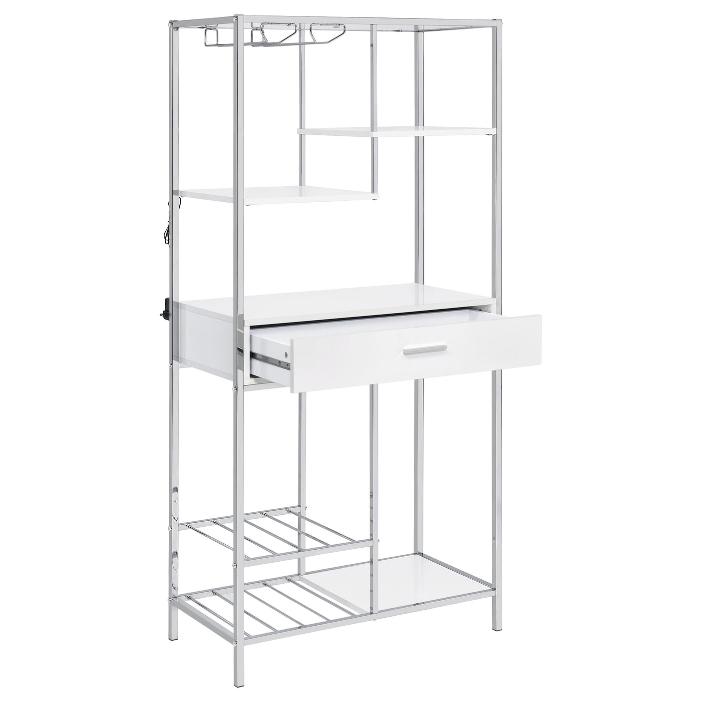 Wine Cabinet - Figueroa 5-shelf Wine Cabinet with Storage Drawer White High Gloss and Chrome