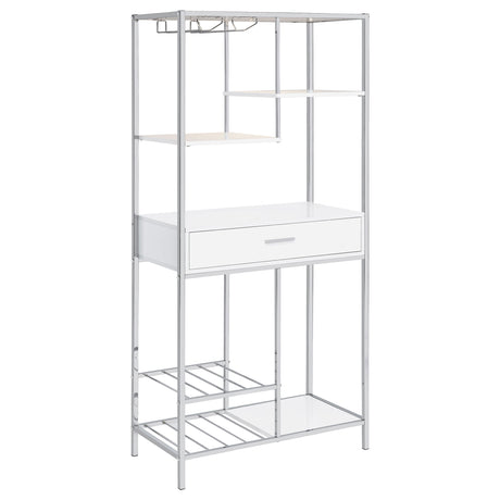 Wine Cabinet - Figueroa 5-shelf Wine Cabinet with Storage Drawer White High Gloss and Chrome