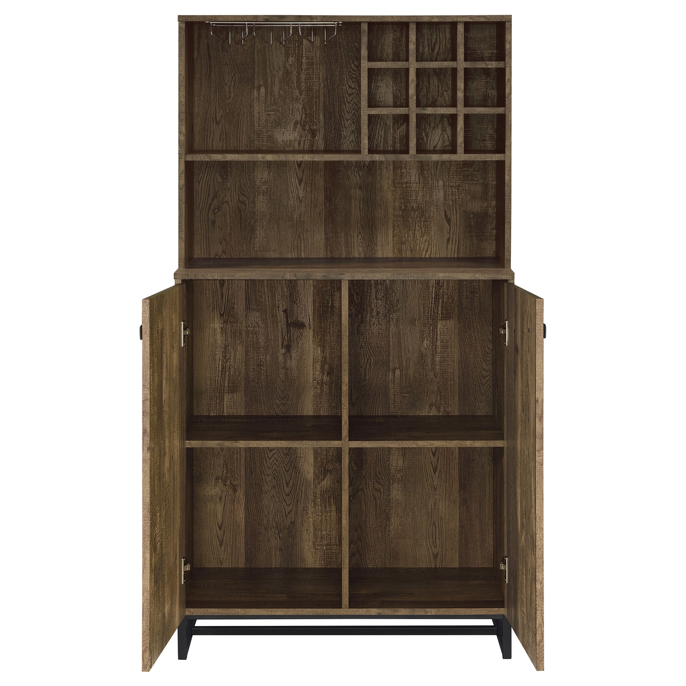 Bar Cabinet - Mendoza 2-door Wine Cabinet Rustic Oak Herringbone and Gunmetal