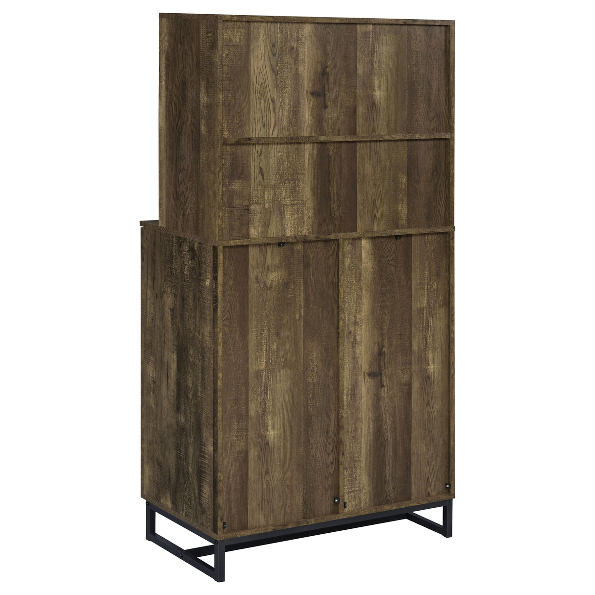 Bar Cabinet - Mendoza 2-door Wine Cabinet Rustic Oak Herringbone and Gunmetal