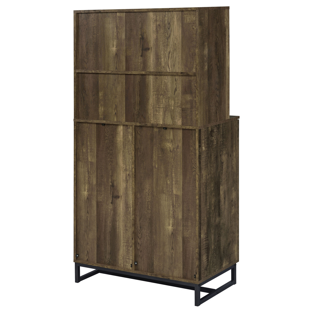 Bar Cabinet - Mendoza 2-door Wine Cabinet Rustic Oak Herringbone and Gunmetal