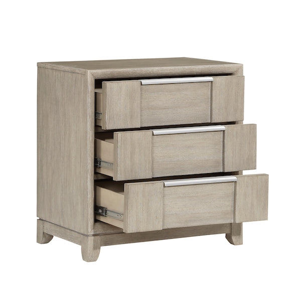 Wooden dresser with three drawers on a white background