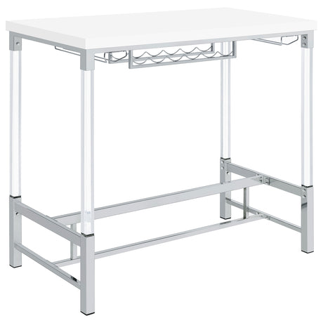 Bar Table - Norcrest Pub Height Bar Table with Acrylic Legs and Wine Storage White High Gloss