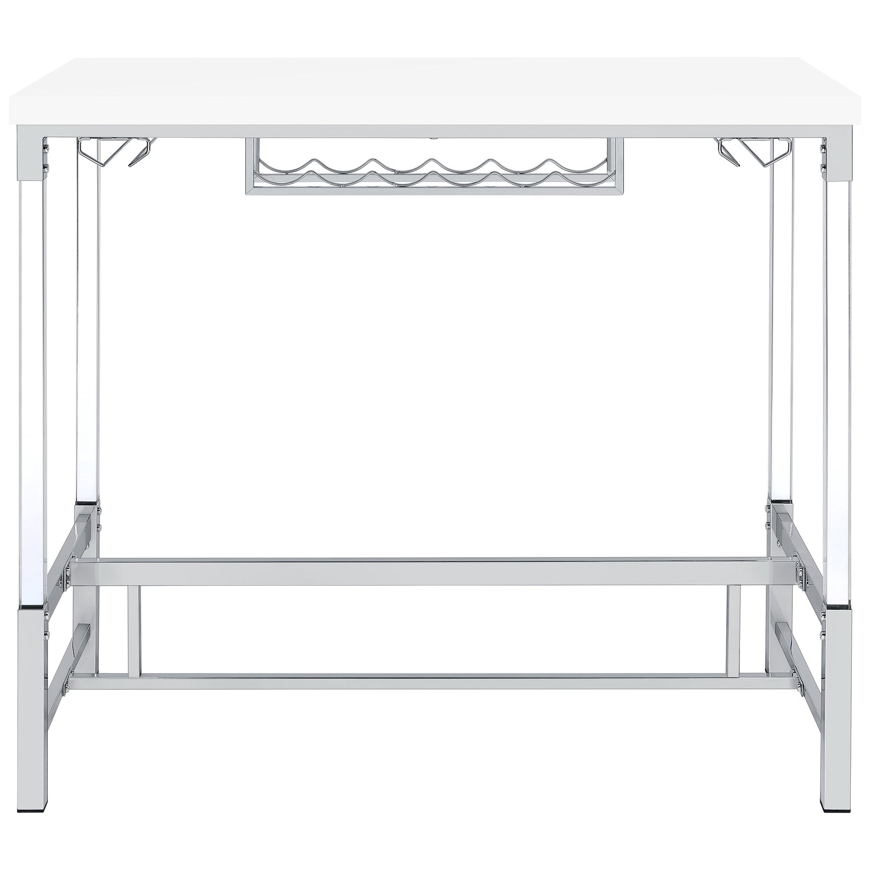 Bar Table - Norcrest Pub Height Bar Table with Acrylic Legs and Wine Storage White High Gloss