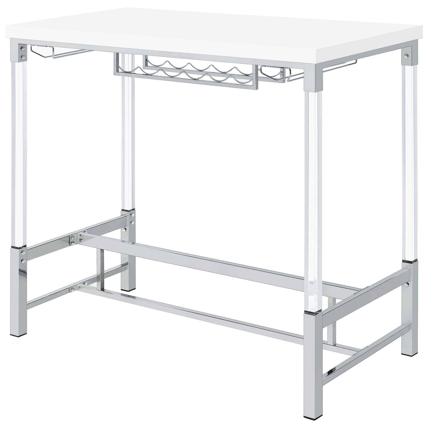 Bar Table - Norcrest Pub Height Bar Table with Acrylic Legs and Wine Storage White High Gloss