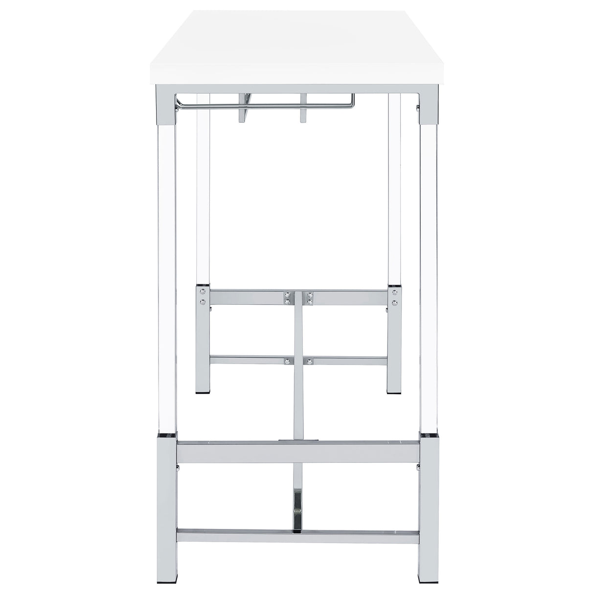 Bar Table - Norcrest Pub Height Bar Table with Acrylic Legs and Wine Storage White High Gloss