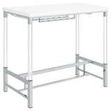 Bar Table - Norcrest Pub Height Bar Table with Acrylic Legs and Wine Storage White High Gloss