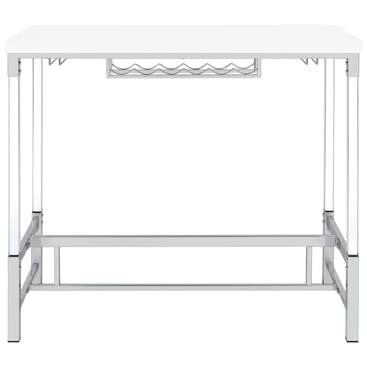 Bar Table - Norcrest Pub Height Bar Table with Acrylic Legs and Wine Storage White High Gloss