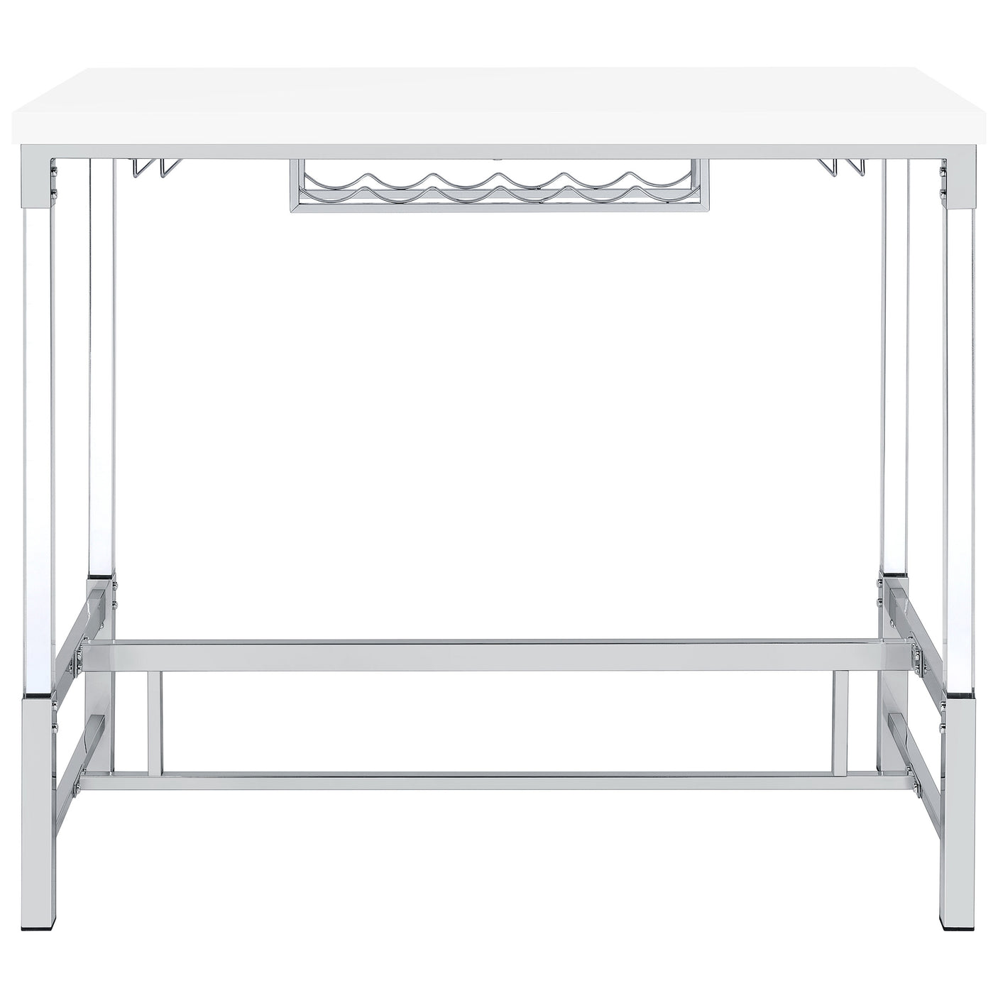 Bar Table - Norcrest Pub Height Bar Table with Acrylic Legs and Wine Storage White High Gloss