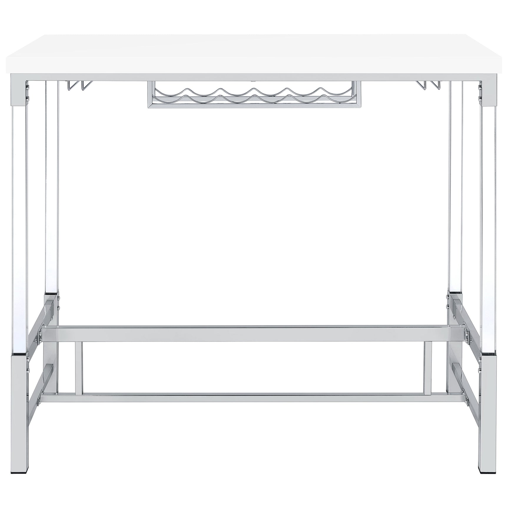 Bar Table - Norcrest Pub Height Bar Table with Acrylic Legs and Wine Storage White High Gloss