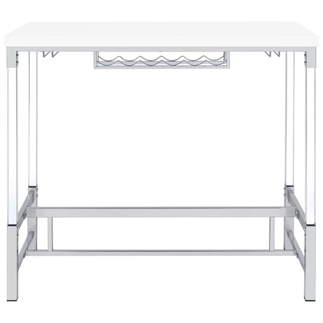 Bar Table - Norcrest Pub Height Bar Table with Acrylic Legs and Wine Storage White High Gloss
