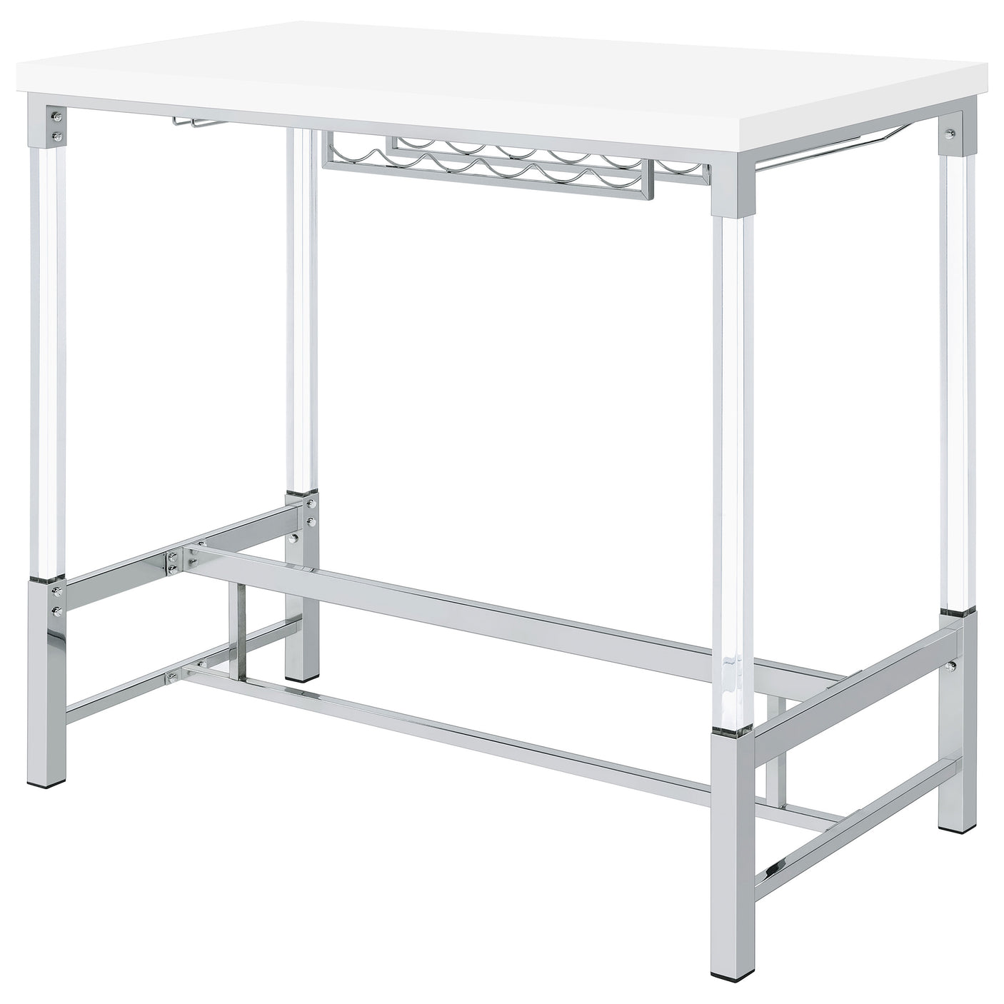 Bar Table - Norcrest Pub Height Bar Table with Acrylic Legs and Wine Storage White High Gloss