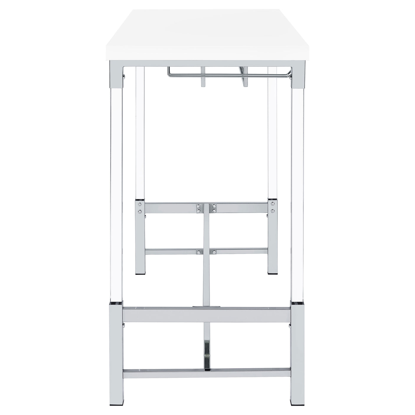 Bar Table - Norcrest Pub Height Bar Table with Acrylic Legs and Wine Storage White High Gloss