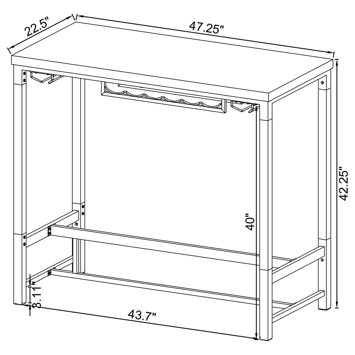 Bar Table - Norcrest Pub Height Bar Table with Acrylic Legs and Wine Storage White High Gloss