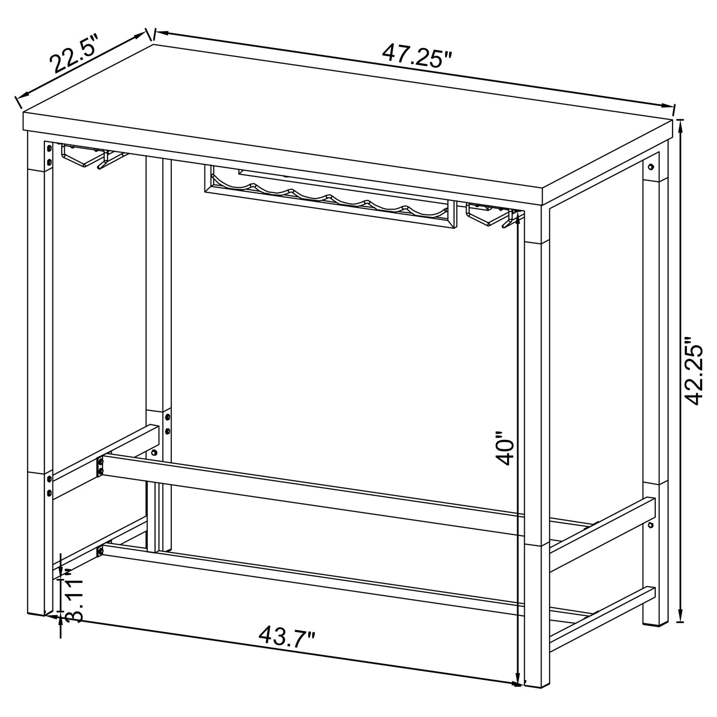 Bar Table - Norcrest Pub Height Bar Table with Acrylic Legs and Wine Storage White High Gloss