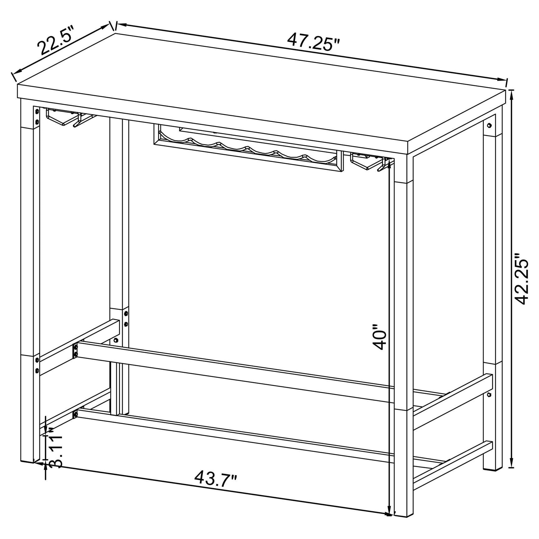 Bar Table - Norcrest Pub Height Bar Table with Acrylic Legs and Wine Storage White High Gloss