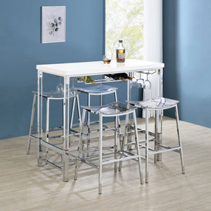 Bar Table - Norcrest Pub Height Bar Table with Acrylic Legs and Wine Storage White High Gloss