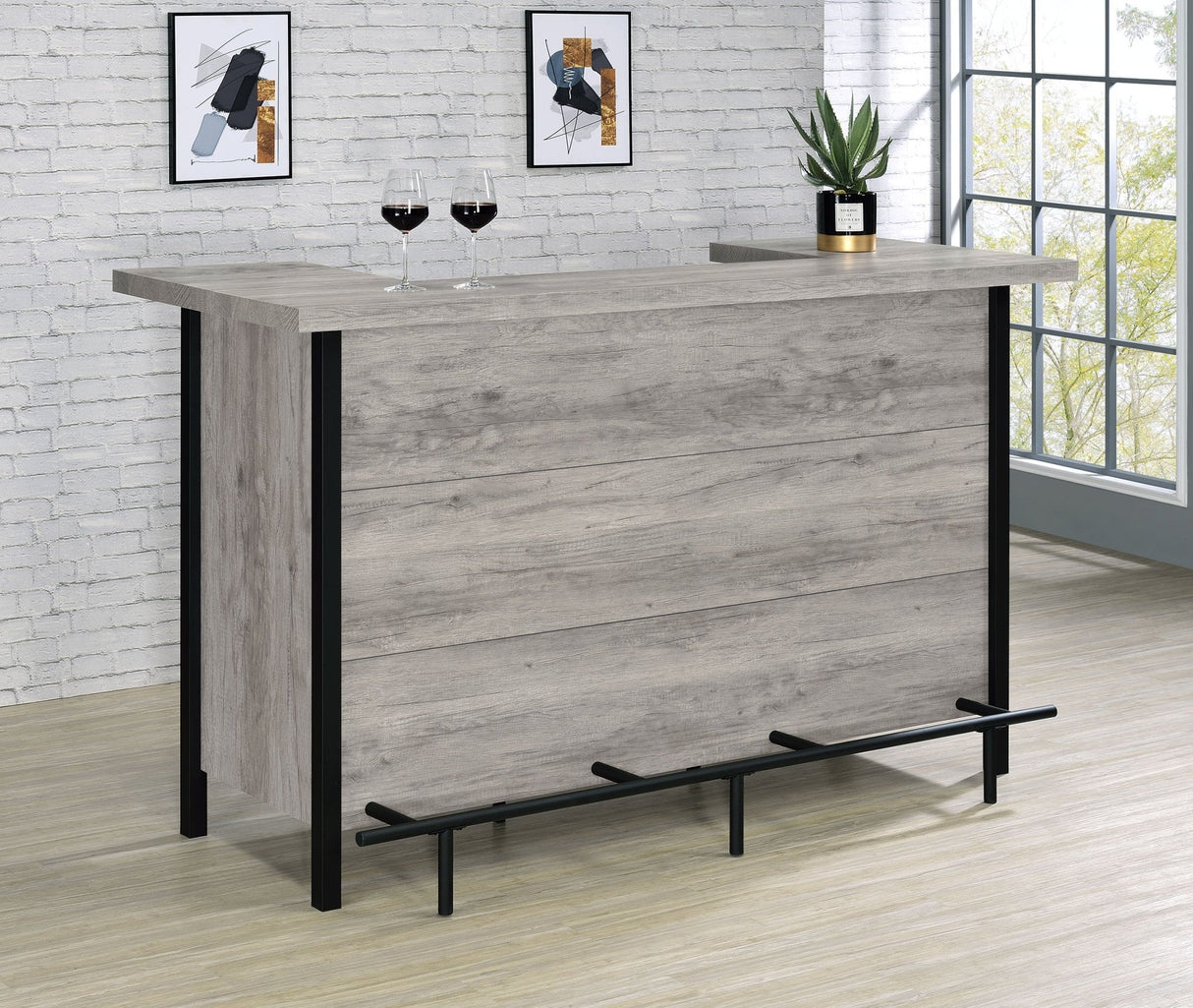 Bellemore Bar Unit with Footrest Grey Driftwood and Black | Coaster - 182105 - Home Elegance USA - 2