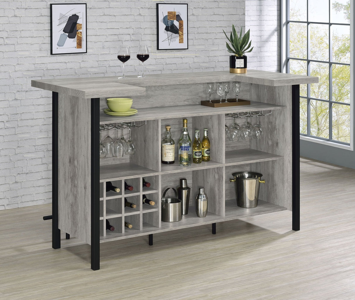 Bellemore Bar Unit with Footrest Grey Driftwood and Black | Coaster - 182105 - Home Elegance USA - 3