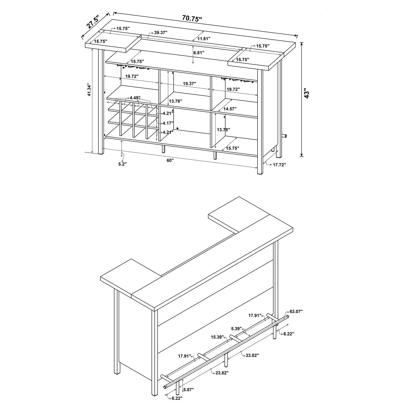 Home Bar - Bellemore Bar Unit with Footrest Grey Driftwood and Black